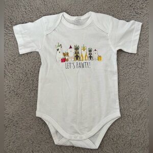 White Baby Bodysuit with Party Puppy Design for Birthday